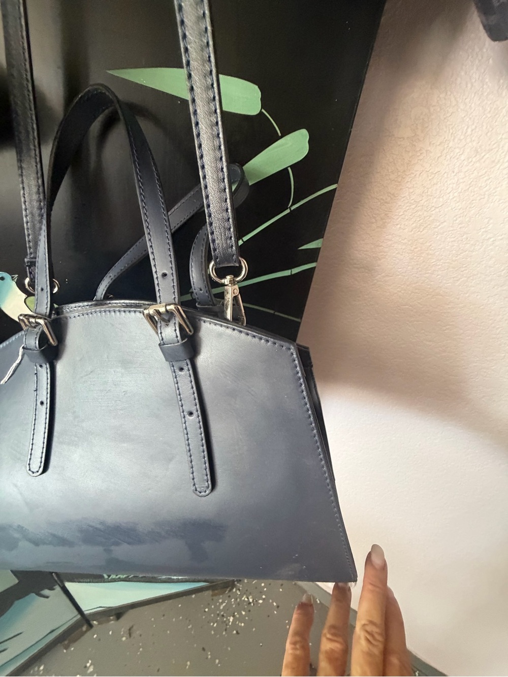 Classic Navy Leather Tote Bag - Women